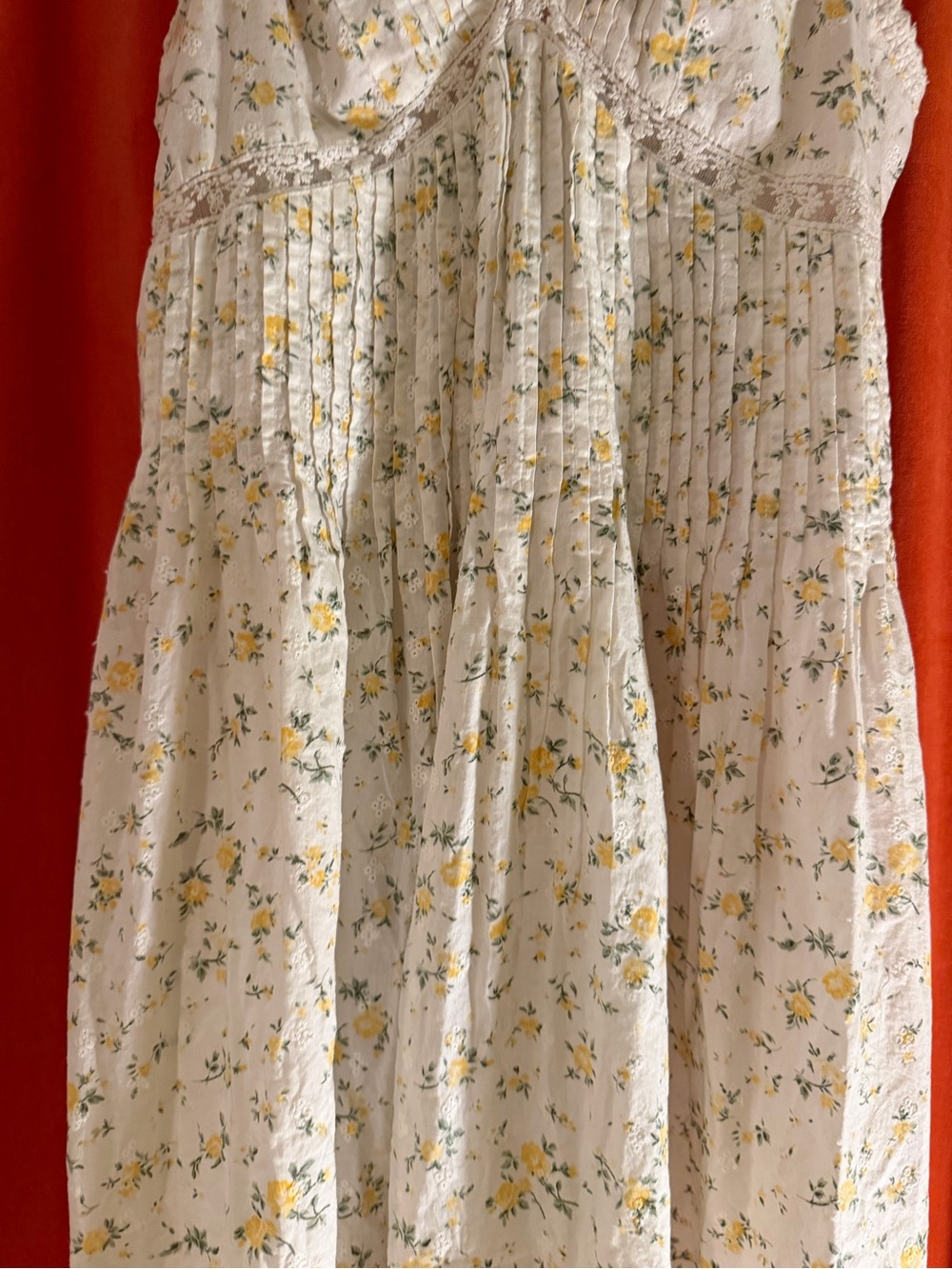 Love shack fancy Floral Pleated dress in Cream and Yellow